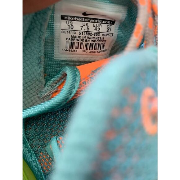 Nike Roshe Run Diffused Jade Blue Orange Running Shoes 511882-303 Women Size 10 - Picture 7 of 7